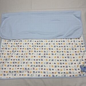 Child Of Mine Carter's Cotton Baby Blanket Blue Cars Trains Lions Reversible